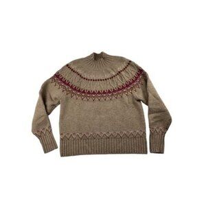 Vintage Abel & Lula Fair Isle Wool Blend Sweater With Ribbed Cuffs & Hem Beige B